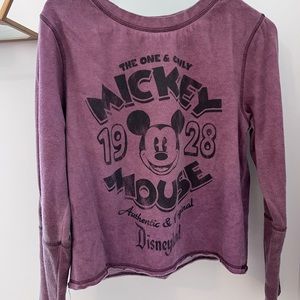 Purple Mickey Mouse Disney Crop Crewneck Sweater